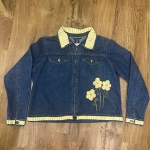 Denim Jacket Boho Blue Jean Flower Power Love Yellow Embroidered Fashion Classic